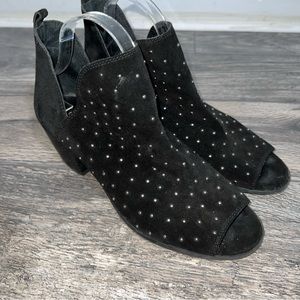 Lucky Brand Open Toe Booties Boots-Black Suede-Studded-Size 9.5